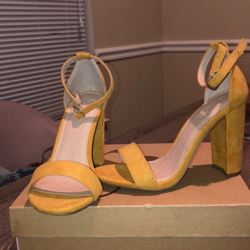 Yellow block heels